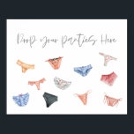 Lingerie släpper dina trosor här och poster modern<br><div class="desc">Lingerie tappar trosor här med den moderna roligten bachelorette-spelet.</div>