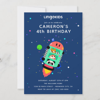 Lingokids Rocket Frakt Birthday Inbjudningar