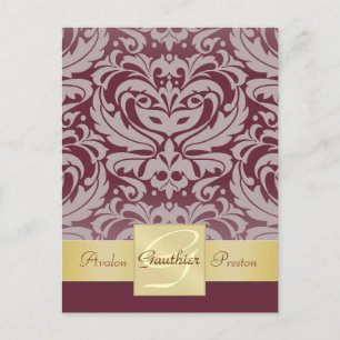 Lingonhalf Damask Guld Save The Date Postkort Meddelande Vykort