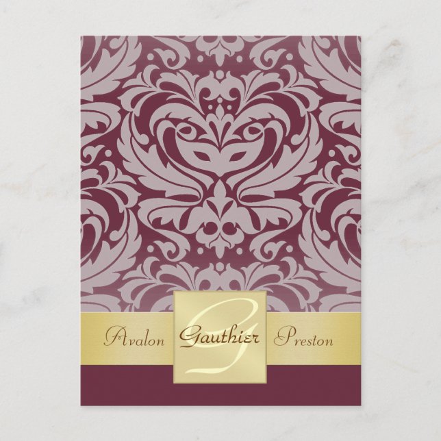 Lingonhalf Damask Guld Save The Date Postkort Meddelande Vykort (Framsida)