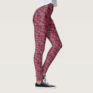 Lingonröda Marinblå Madras Lapptäcke Randig Leggings