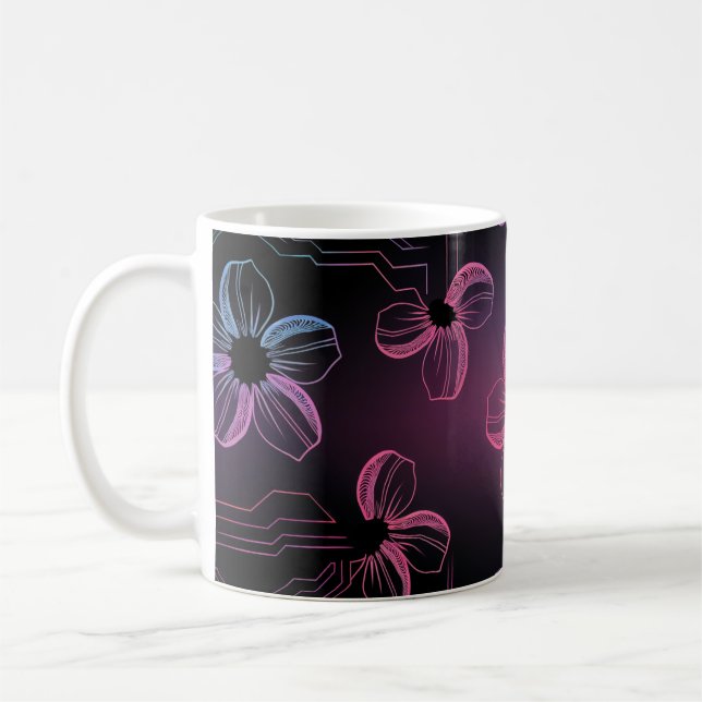 Linienkunst der Kirschblüte in Neonfarben Kaffemugg (Vänster)