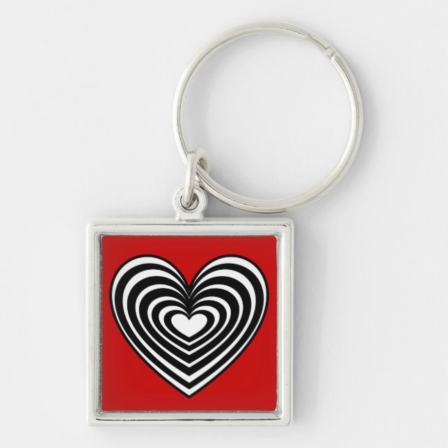 Lining Heart Fyrkantig Silverfärgad Nyckelring (Framsidan)
