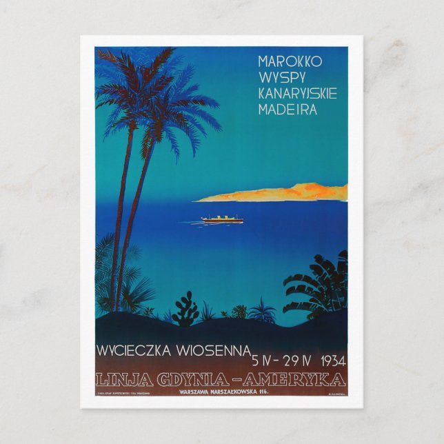 Linja Gdynia Ameryka Polen Vintage affisch Vykort (Framsida)