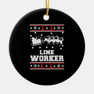 Linjalanställd - Lineman Ugly christmas-svettare Julgransprydnad Keramik