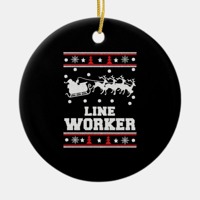 Linjalanställd - Lineman Ugly christmas-svettare Julgransprydnad Keramik (Framsidan)