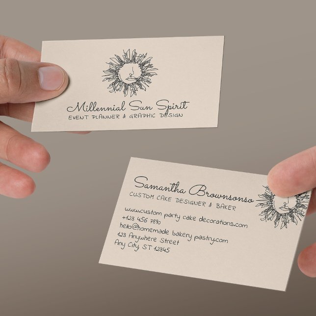 Linjär Beige Abstrakt Andlig Celestial Sol Visitkort (Linen Beige Abstract Spiritual Celestial Sun Business Card
)