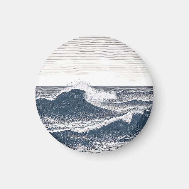 Linjär konst Havsvåg Monokrom våg Magnet (Framsidan)