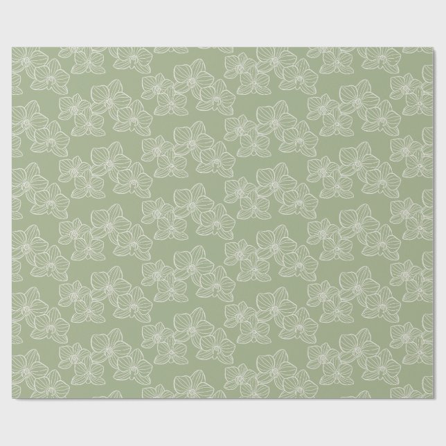 Linjär orkidé | Elegant blomsterliknande Sagegrön Presentpapper (Platt)