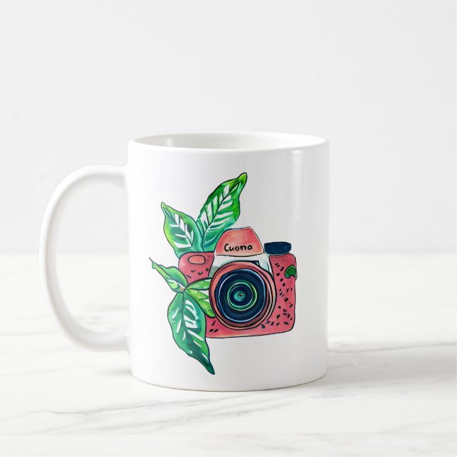 Linjär Vintage Rosa Kamera Kaffemugg (Vänster)