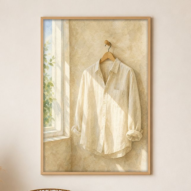 Linjärt schalettduk vid fönstret Gouache Boho Art  Poster (Shown framed for scale. Poster ships unframed; frames are an optional add-on.)