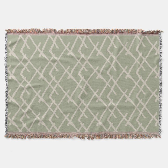 Linjärt vävt varmt beige & mossa filt (Framsidan)