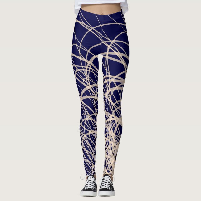 Linjärt Vinkar2-blått - skinn Leggings (Framsida)