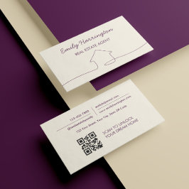 Linje Art QR-kod Plommon Fastighetsmäklare Visitkort