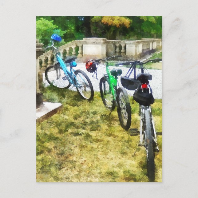 Linje av cyklar i parken vykort (Framsida)