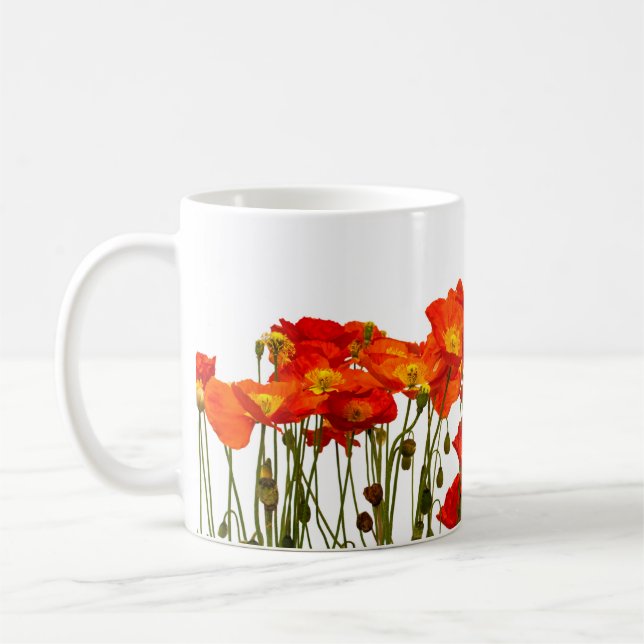 Linje av röda poppies isolatedart, bakgrund, beaut kaffemugg (Vänster)