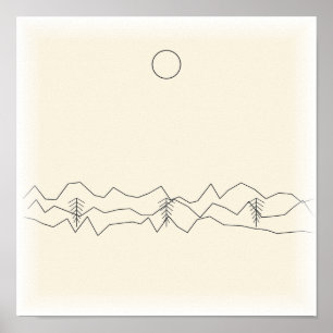 Linje Konst Berg - Minimalistisk Enkel Linje Tryck
