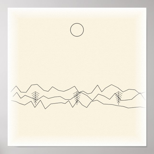 Linje Konst Berg - Minimalistisk Enkel Linje Tryck (Framsidan)