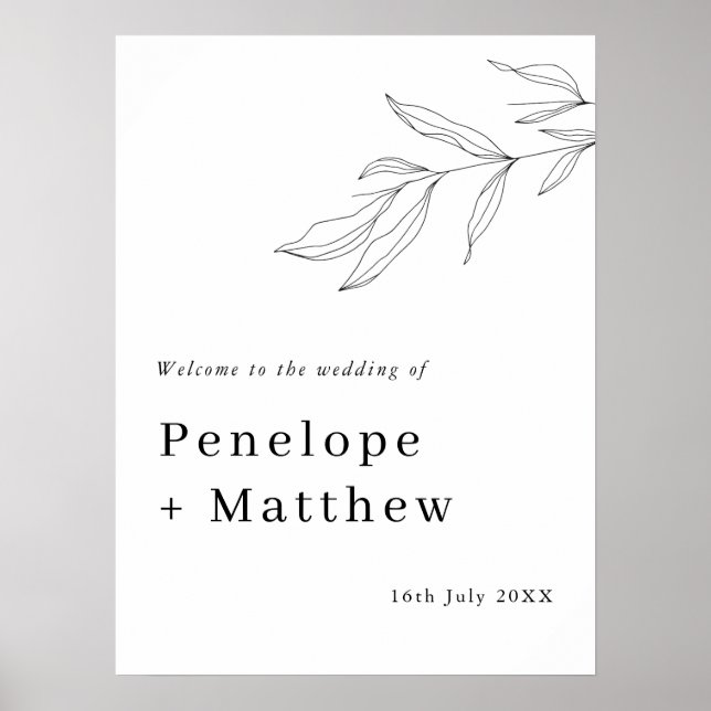 Linje konst blad växtlighet välkomstskylt poster (Framsidan)