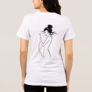 Linje Konst Kvinna Krama Katt Skiss T-Shirt