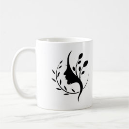 Linje konst kvinnlig profil botanisk mugg