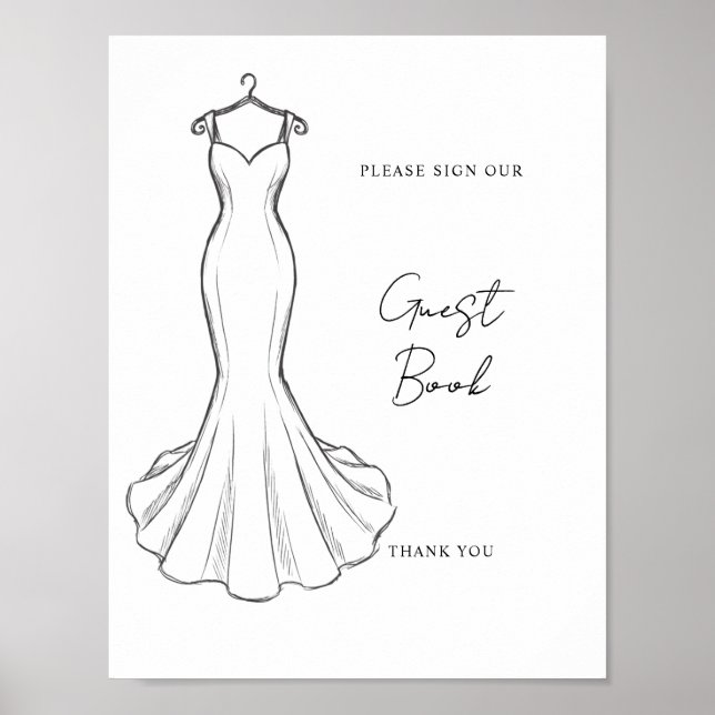 Linje Konst Minimalistisk Bröllopsklädning Gästbok Poster (Framsidan)