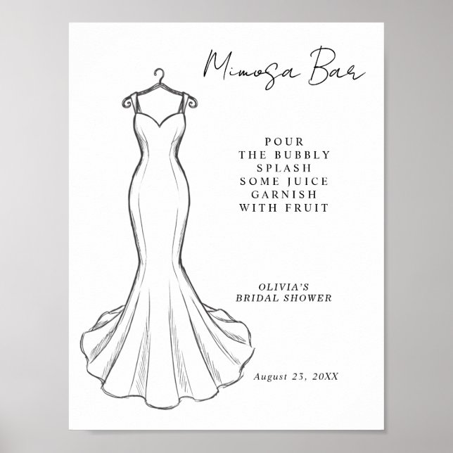 Linje Konst Minimalistisk Bröllopsklänning Mimosa  Poster (Framsidan)