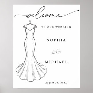 Linje Konst Minimalistisk Bröllopsklänning Välkomm Poster