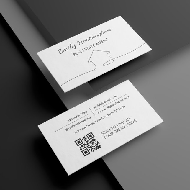 Linje Konst QR-kod Neutral Fastighetsmäklare Visitkort (Skapare uppladdad)