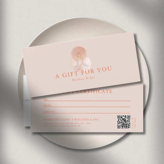  Linje Konst Yoga Kvinna QR-kod Presentkort (Custom Minimal Line Art Woman Yoga Meditation QR Code Gift Certificate)
