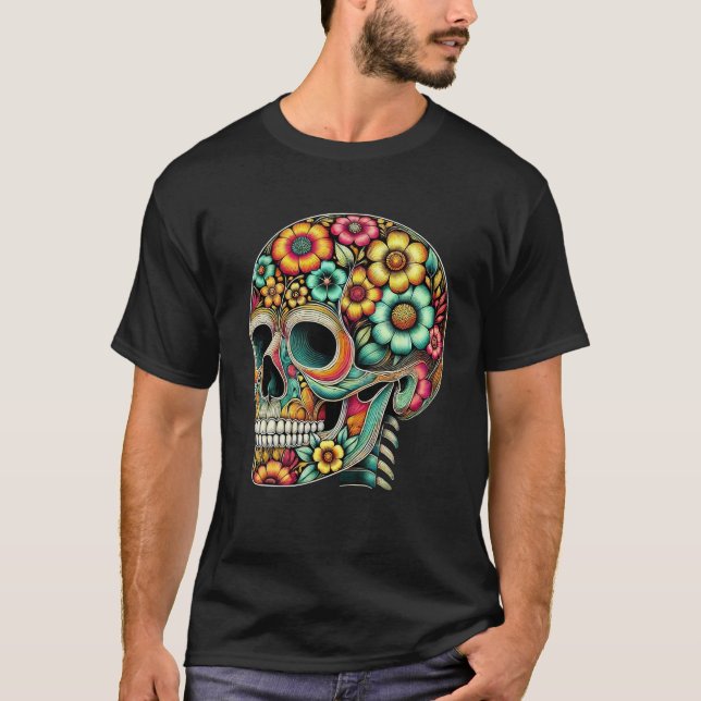 Linje med Skulliga konturblommor (Graphic Colorful T Shirt (Framsida)