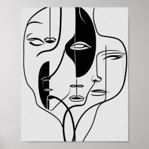 Linje minimalistisk Ansikte Teckning Poster