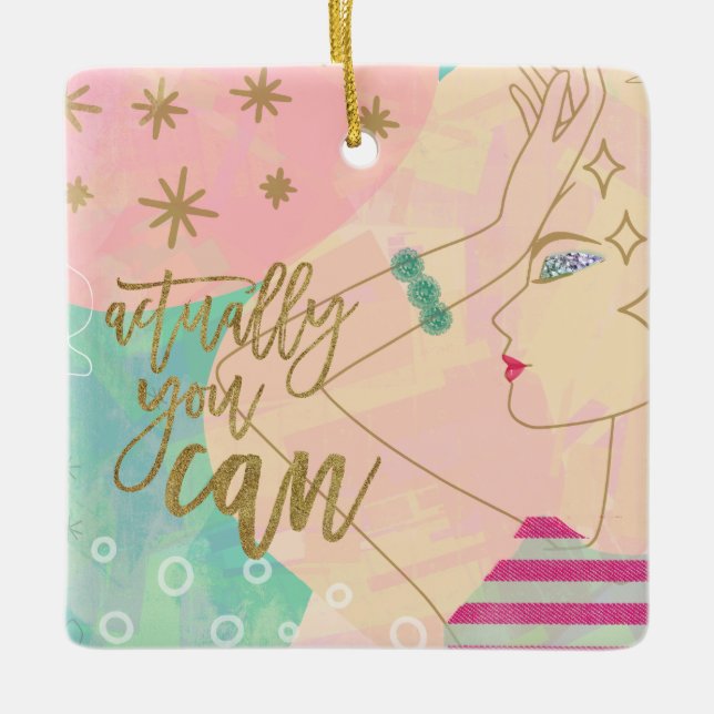 Linje Teckning Female Citat du kan konst Julgransprydnad Keramik (Framsida)