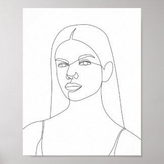 Linje Teckning i en Söt kvinna Poster