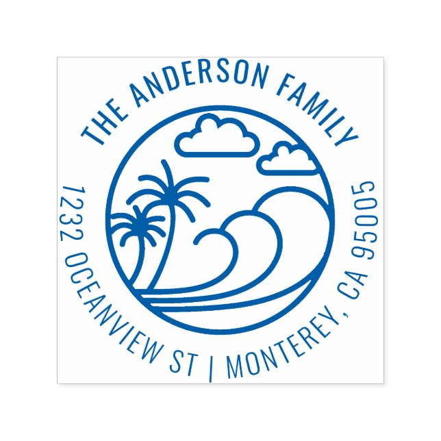 Linje Teckning Tropical Wave Family Returadress Självfärgande Stämpel (Design)