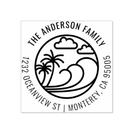 Linje Teckning Tropical Wave Family Returadress Stämpel