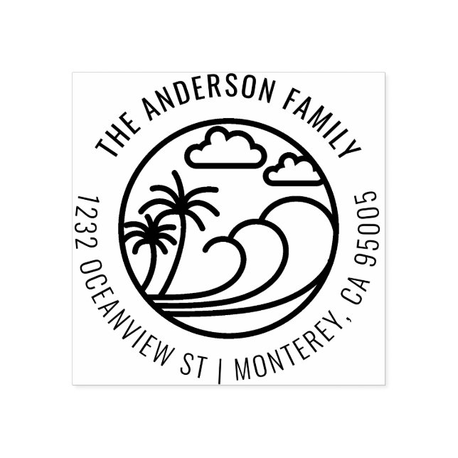 Linje Teckning Tropical Wave Family Returadress Stämpel (Tryck)