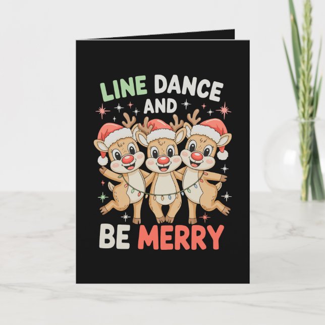 Linjedans Och Var Glad Ren Jul Xmas Kort (Framsida)