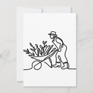 linjedrawing av en bonde eller trädgårdsmästare inbjudningar