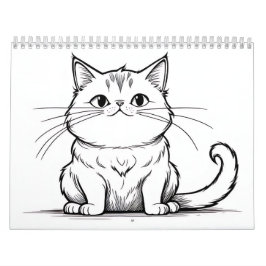Linjedrawingar av katter och hundar kalender