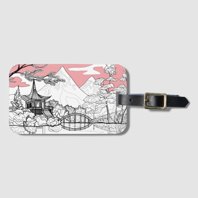 Linjefärgning av det japanska Temple-berget Sjö Bagagebricka (Framsida horisontal)