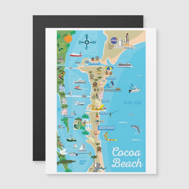 Linjegåvor från kusten i karta vid Cocoa Beach Cit (Fram/baksida)