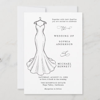 Linjegrafik Minimalistisk Bröllopskläd Invitation Inbjudningar