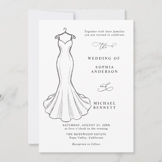 Linjegrafik Minimalistisk Bröllopskläd Invitation Inbjudningar (Framsida)
