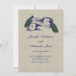 Linjegult Påfågel Save the Date-kort Spara Datumet