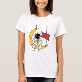 Linjekonst Astronaut Sitta Måne Illustration T Shirt