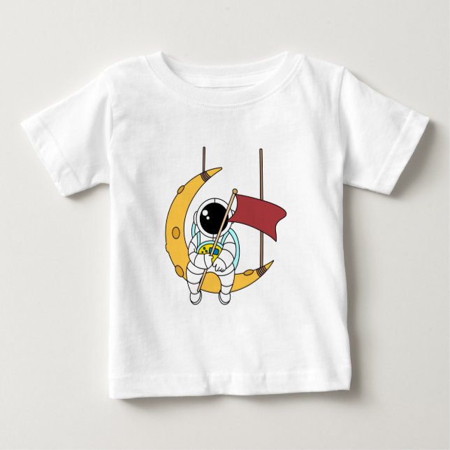 Linjekonst Astronaut Sitta Måne Illustration T Shirt (Framsida)