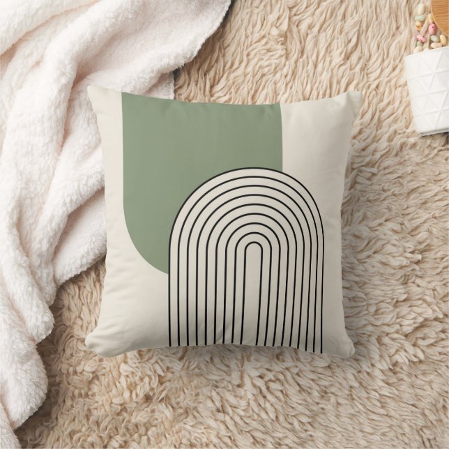 Linjekonst i Mid Century stil med grönt Arch Kudde (Filt)