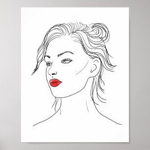 Linjekonst Kvinnor i rött läppstift Poster