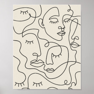 Linjekonst många Ansikte Poster